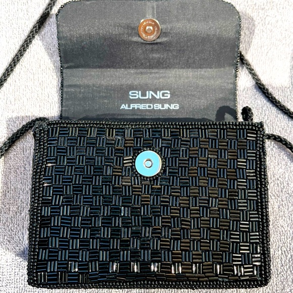 Alfred Sung black beaded formal evening bag - Picture 2 of 8